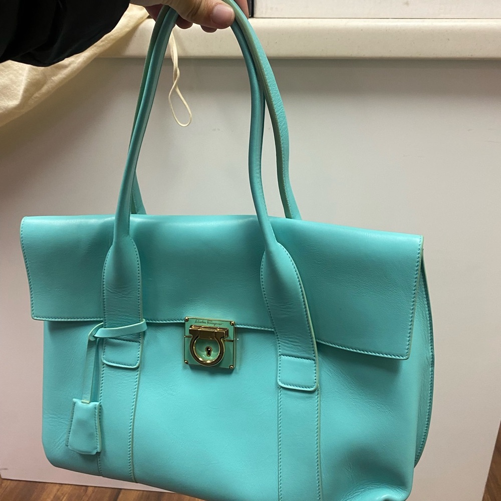 Salvatore Ferragamo Sookie Medium Sea Foam Satchel Green Leather Shoulder Bag